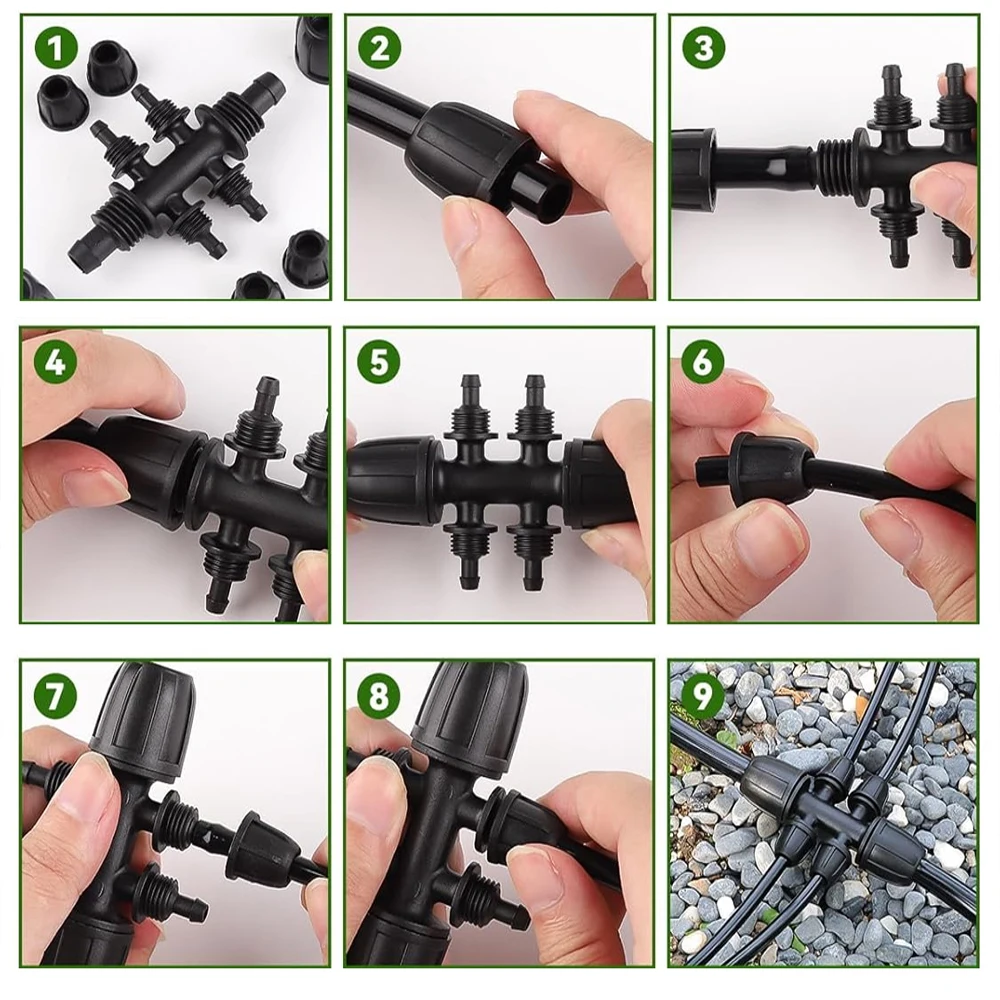 

6-Way Barbed Connector Barbed Lock Irrigation Connector Watering System Robust Construction Secure Locking Mechanism
