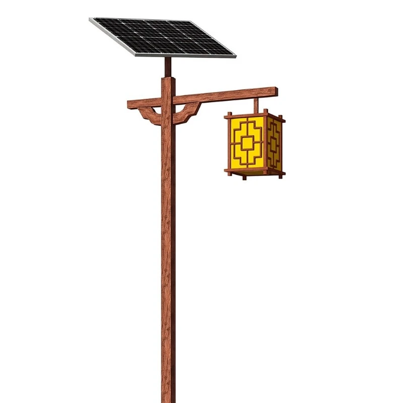 Солнечный китайский садовый светильник, имитация древесного зерна, парк, древний город, культурная сцена