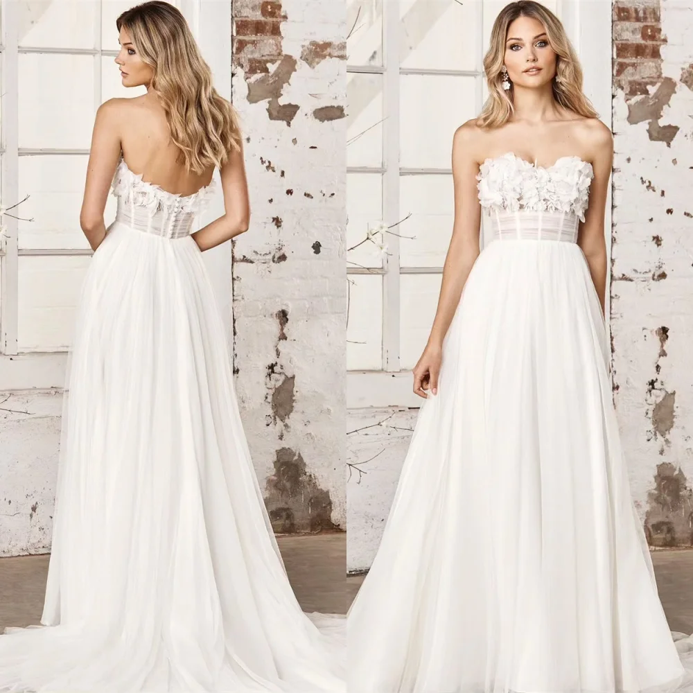 Customized 2025 Fashion Tulle Wedding Dresses Dreamy Strapless Detachable Sleeve Wedding Dresses Buttons Back Wedding Guest