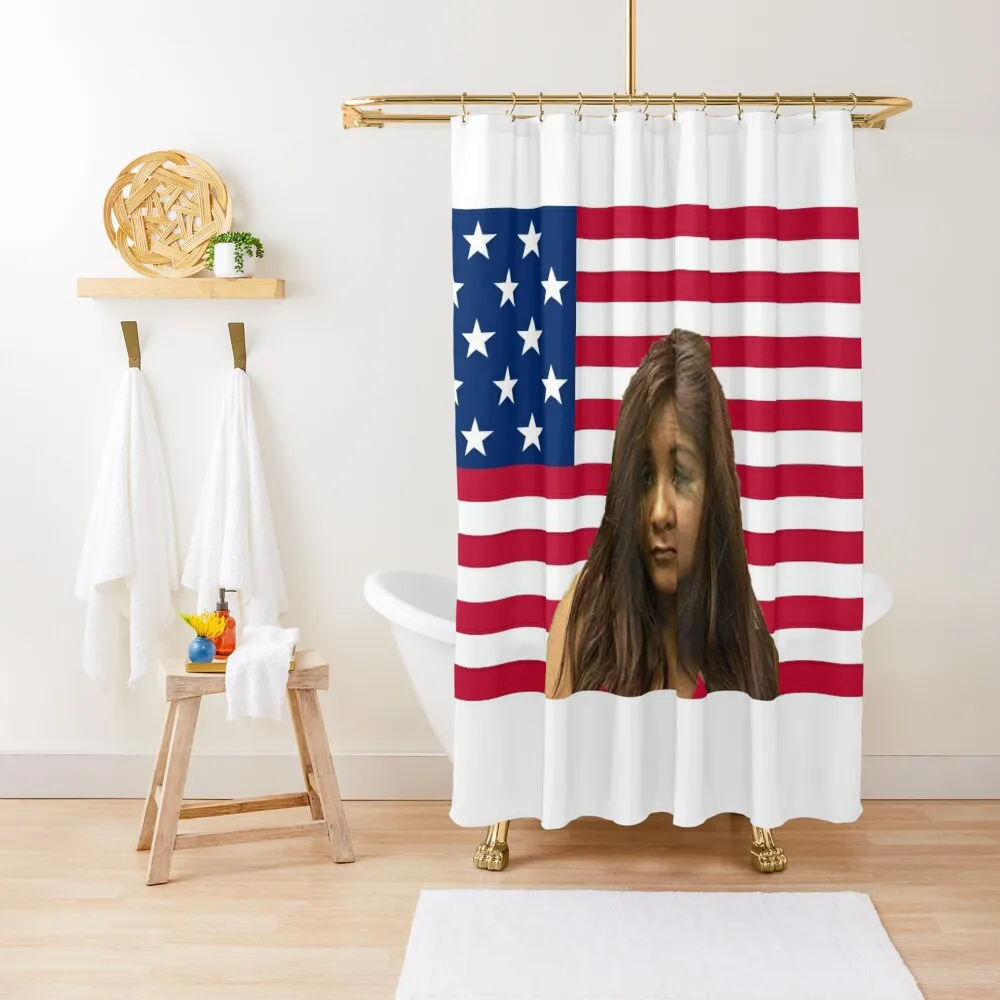 

Snooki's Mugshot on the American Flag Shower Curtain Shower Bathroom Bathroom Shower Curtain