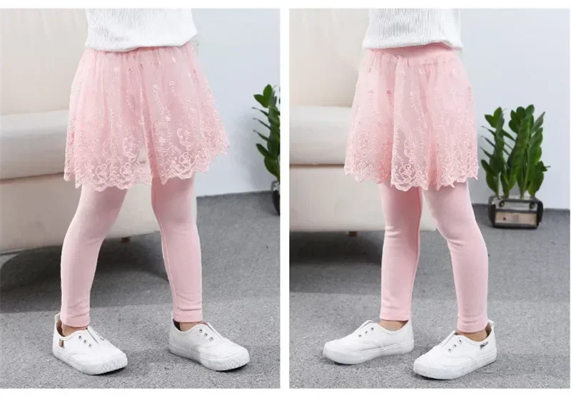 Kinderleggings für Babymädchen, Niedliche Spitzen-Prinzessinnen-Leggings mit Rock, Frühling Herbst Einfarbige Baumwoll-Kinderhosen – Detail 8