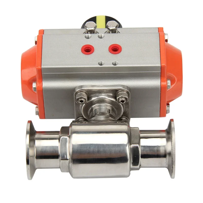 25mm 304 Stainless Steel Sanitary Pneumatic Ball Valve Two Piece Tri Clamp Ferrule Type Ball Valve With Double Acting Cylinder