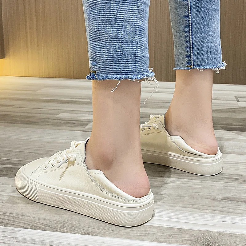 White Shoes 2025 Summer New Flat Flat Casual Student Single Shoes Lazy One Step Boarding Shoes Women's Shoes