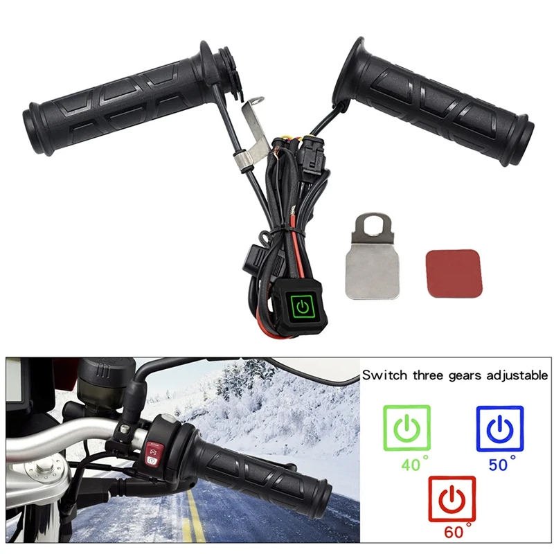 Motorcycle Electric Heating Handlebar 12V Heated Handle Grip Three-Level Thermostat Motorcycle Heating Grips Accessories