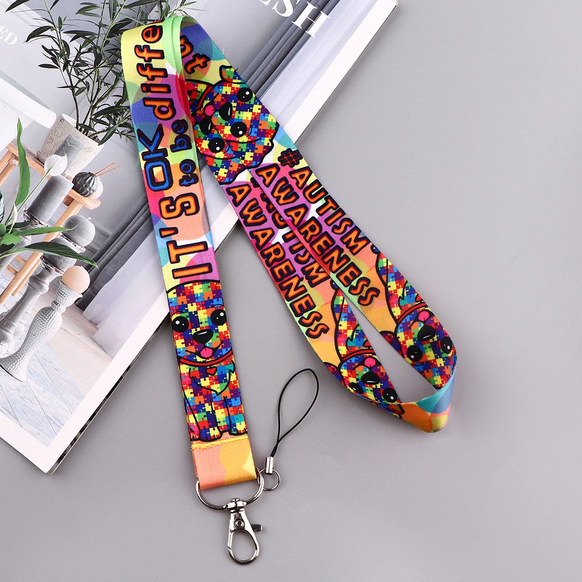 حامل شارة الهوية أحزمة الرقبة للتوعية بالتوحد ، سلسلة مفاتيح الحبل ، حبل تعليق ، حلقة مفاتيح ، ملحقات الهاتف ، لا بأس في أن يكون ديفين #6