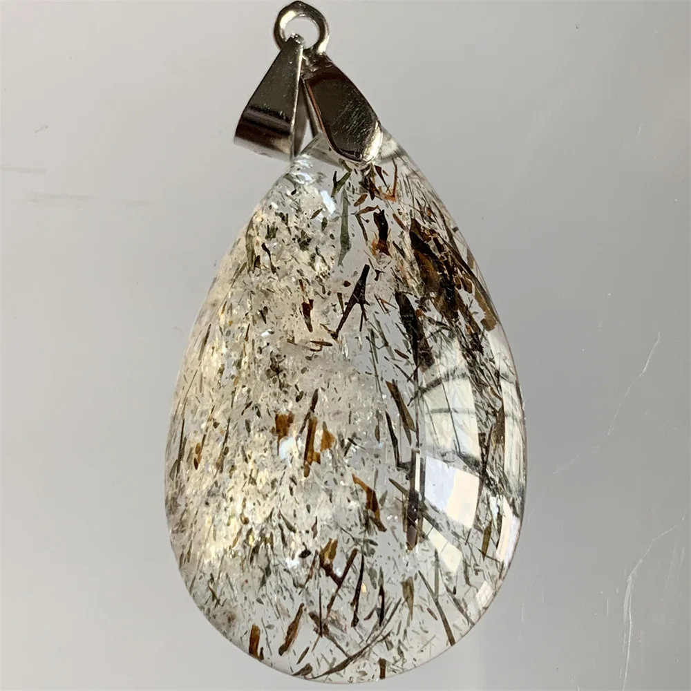 Natural Super Seven 7 Black Gold Hair Crystals Pendants Women Rutilated Clear Healing Bead Transparent Quartz Jewelry 925 Silver