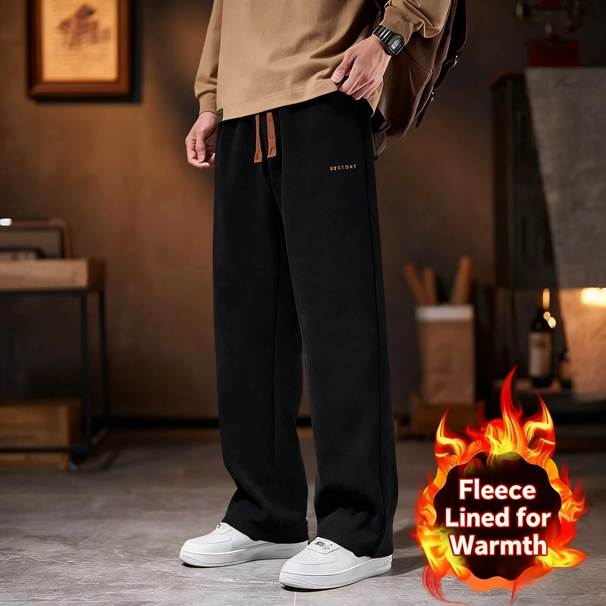 Autumn Casual Men's Pants Winter Velvet Men's Straight-leg Pants Men's Sweatpants Wear-resistant and Warm Corduroy Daily Wear