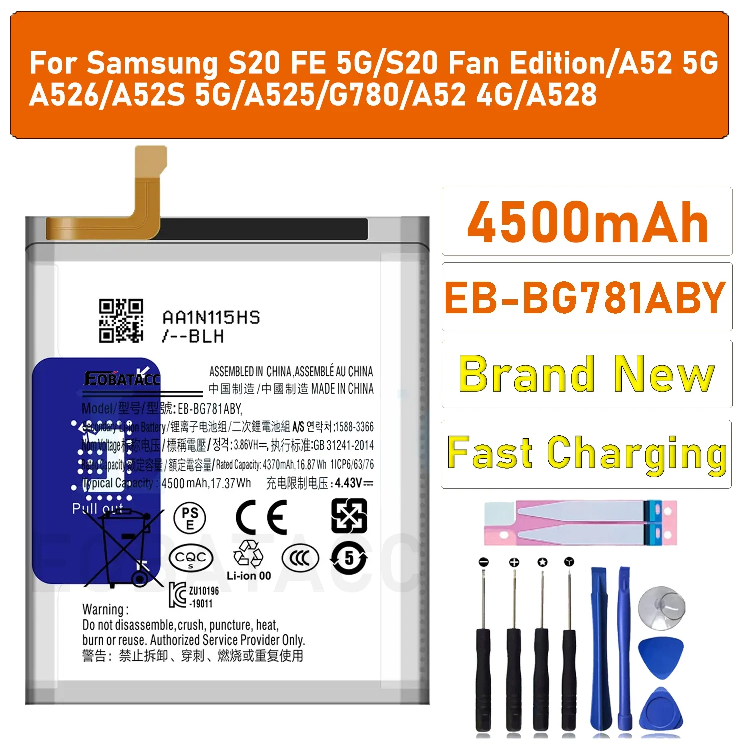 

2025 Years EOBATACC New 100% Original Battery EB-BG781ABY For Samsung S20 FE 5G/S20 Fan Edition/A52 5G/A526 Batteries + Tools