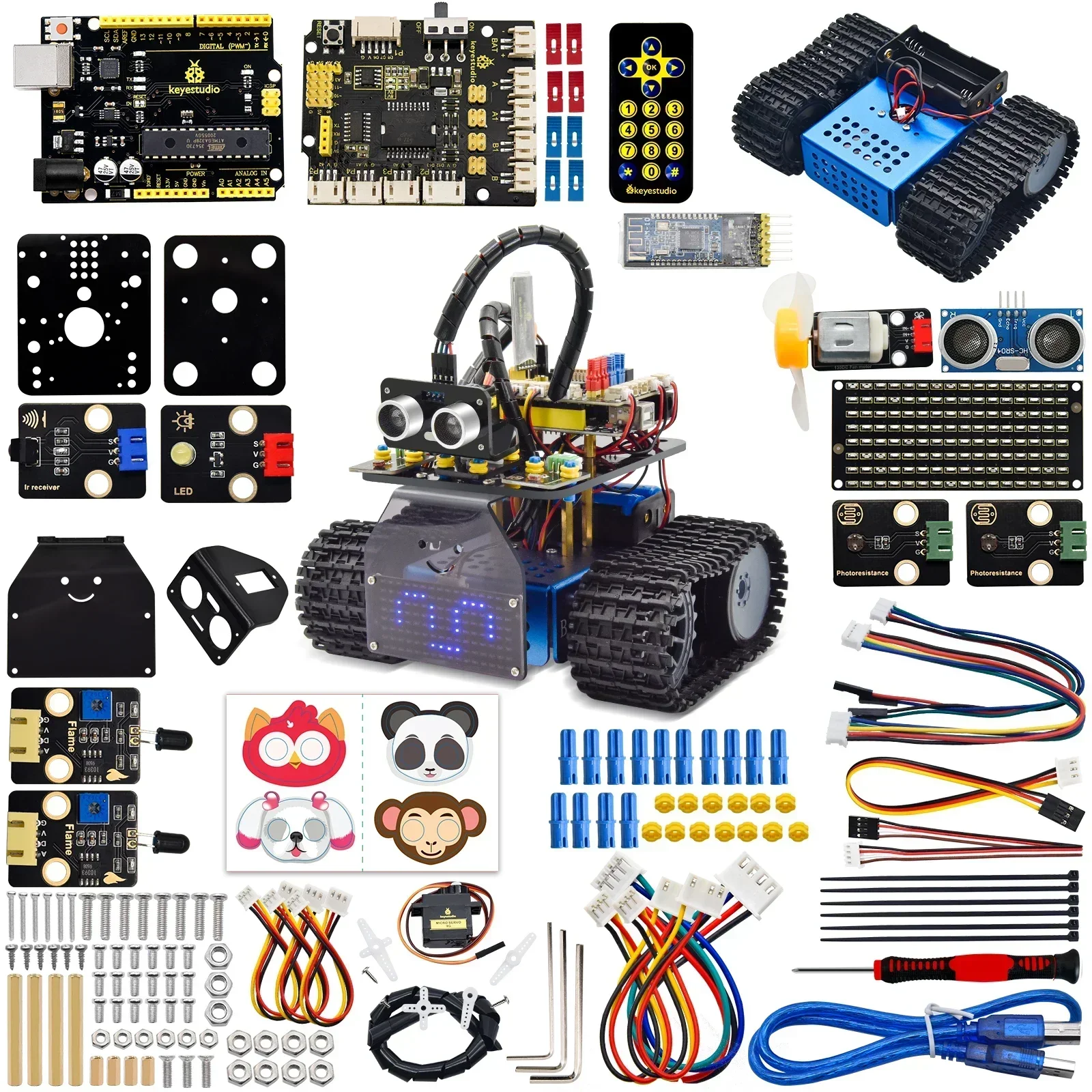 Keyestudio 업그레이드 Arduino 키트 로봇 자동차 용 미니 스마트 탱크 로봇 V3.0 Arduino & Mixly와 호환되는 DIY 프로그래밍 가능한 STEM 장난감