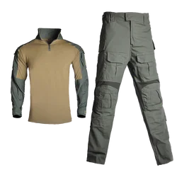 Men Cargo Pants G3 Tactical Uniform Tracksuits Wear-resistant Combat Shirt Camo Suit Husband +Pads Hunting Clothes