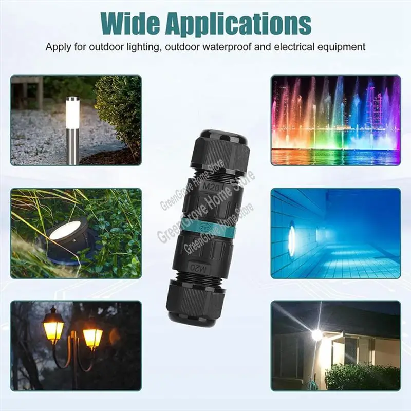 4 Piece 2 Way 3 Pole Junction Box As Shown IP68 Outdoor Waterproof Electrical Cable Connector Ø5-12 Mm-A57M