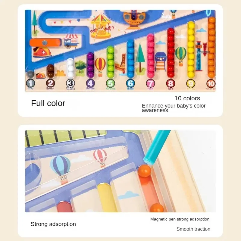 Jeu de tri de couleurs magnétiques Montessori, stylo magnétique en bois, ensemble de labyrinthe améliore l'attention et la motricité, jouets Puzzle pour enfants