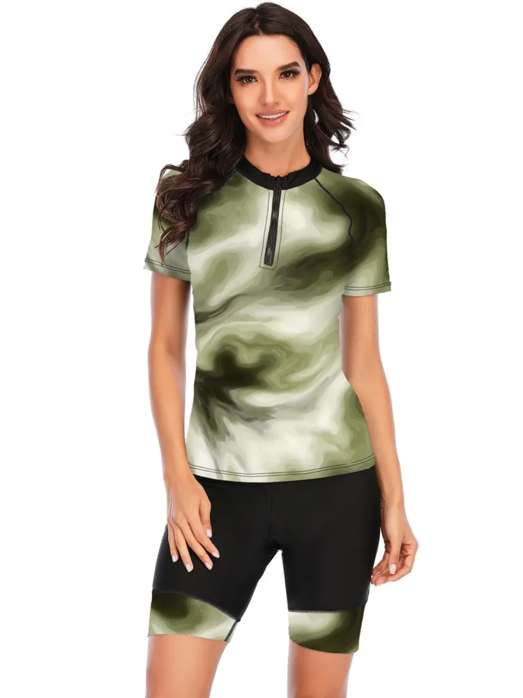 

2 Piece Sets New Sexy Swimsuit Women Summer Bathing Suit Bikini Set Short Sleeve Swimwear Women Beach Swimming Suit For Female