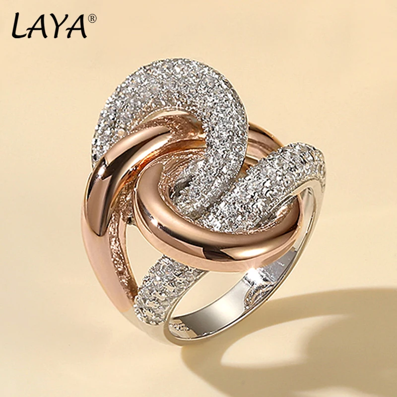 LAYA 925 %100 Sterling Silver Irregular Curve Cross Zircon New Fashion Minimalist Clasp Gothic Ring Original Jewelry 2024