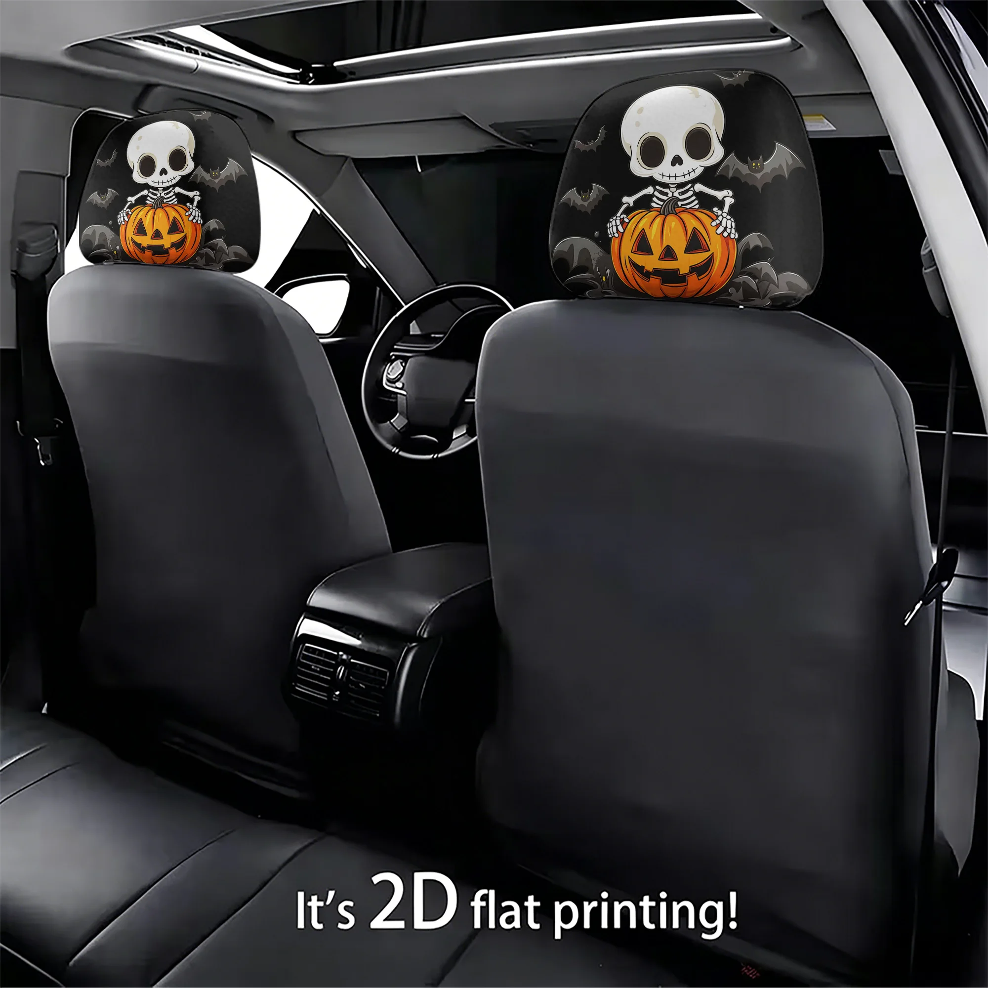 2pcs Halloween Skull and Pumpkin Car Headrest Covers—create a spooky atmosphere in your car’s interior. Not filled. Easy to inst