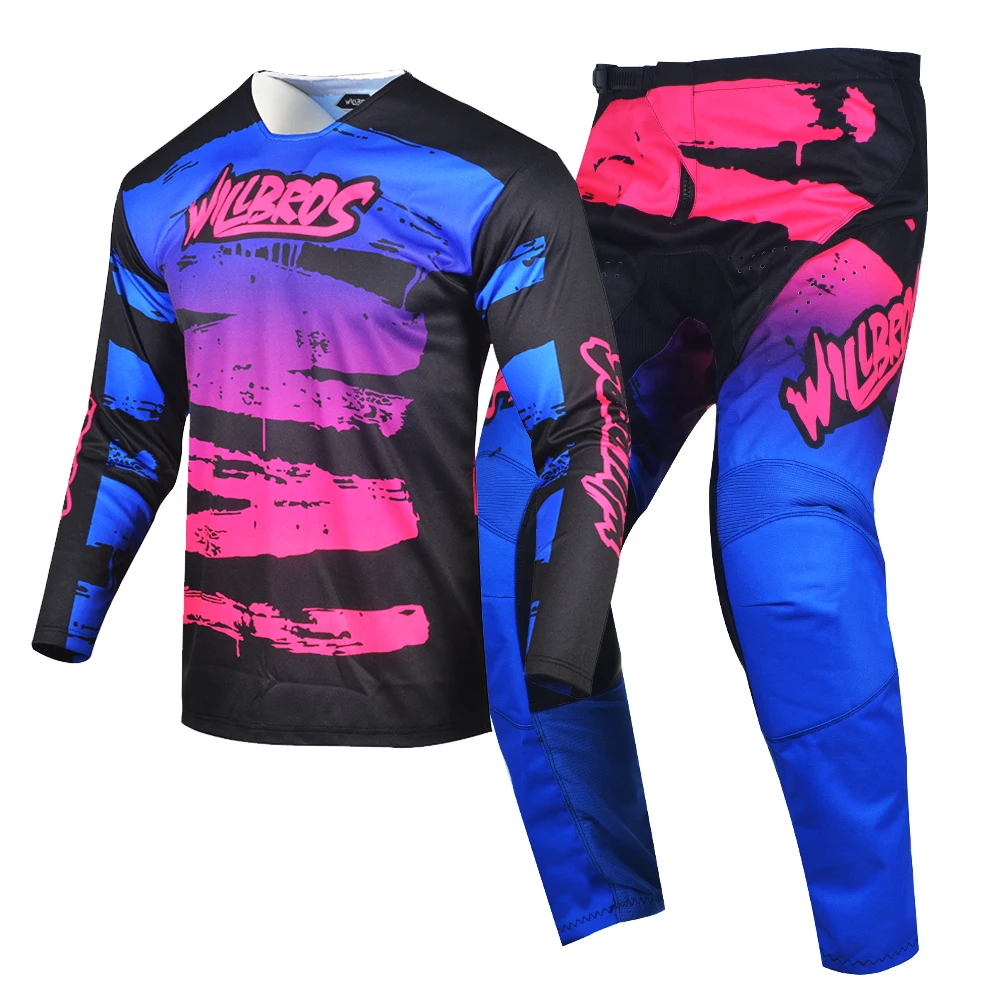 Willbros Offroad MX Sky Motocross Jersey and Pants Set Mens Women Dirt Bike MTB DH SX Enduro Riding Gear Combo Suit Blue Yellow