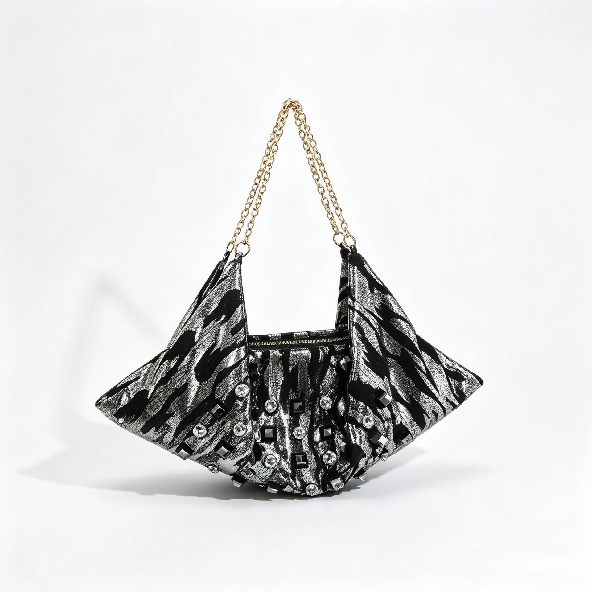 Trendy Printed Women Hobo Bag Geometric Graphic Design Gold Chain Shoulder Strap Casual Daily Crossbody Handbag