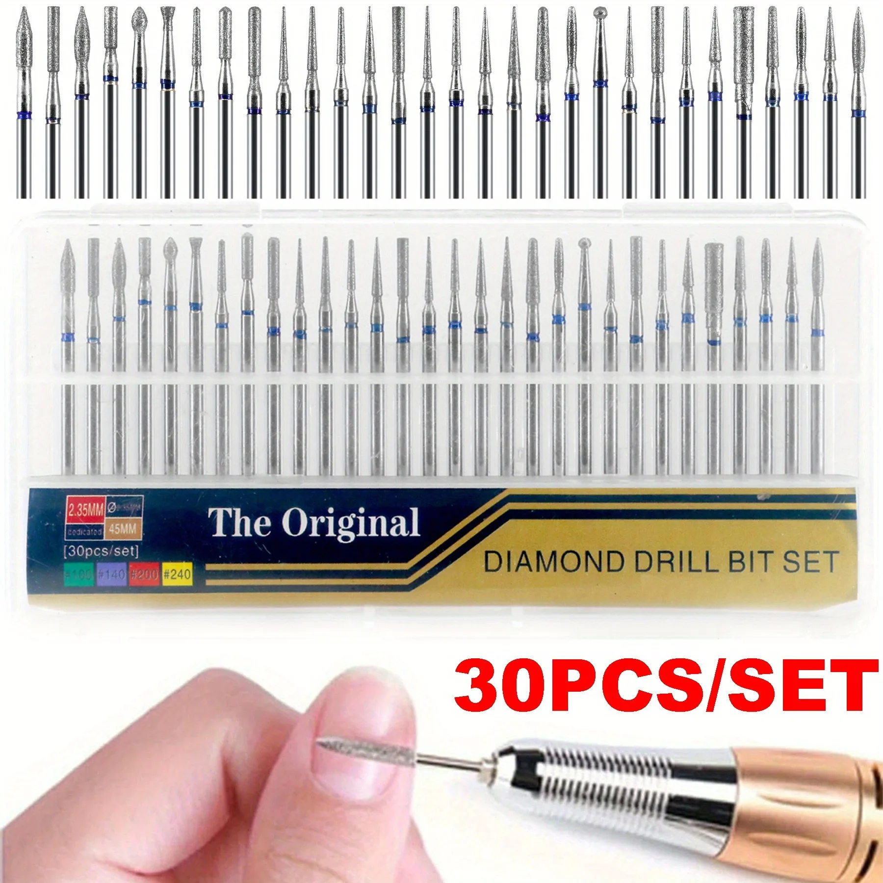 30PCS/BOX Diamond Nail Drill Bits Set，Precision Cuticle Bits, Highquality Bits，Nail Tech Manicure Pedicure Remover Tools for Acr