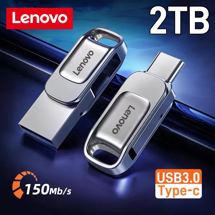 Lenovo U Disk 2TB 1TB portabel, Pen Drive portabel 512GB tahan guncangan, Penyimpanan Data tipe-c USB 3.1 Flash Drive 256GB untuk ponsel