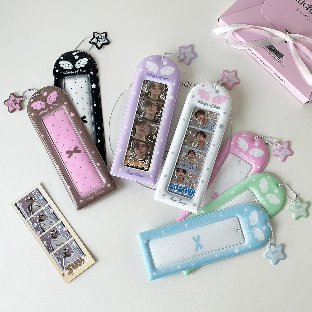 Korean Style Cartoon Angel Wings Photo Strip Holder, Four-Frame Display Sleeve, Hanging Bookmark Cover for Girls & Fans