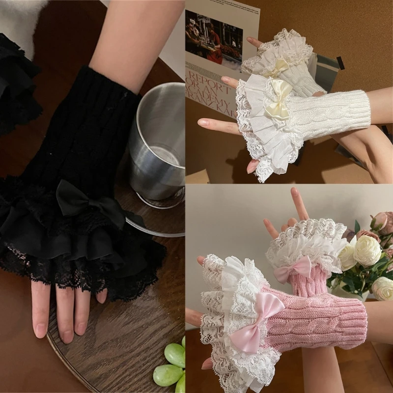 Y2K Hand Sleeve Wrist Cuffs Ruffled Floral Lace Elastic Floral Wristband Lace for Wedding Wrist Length Bridal Prom Dropship