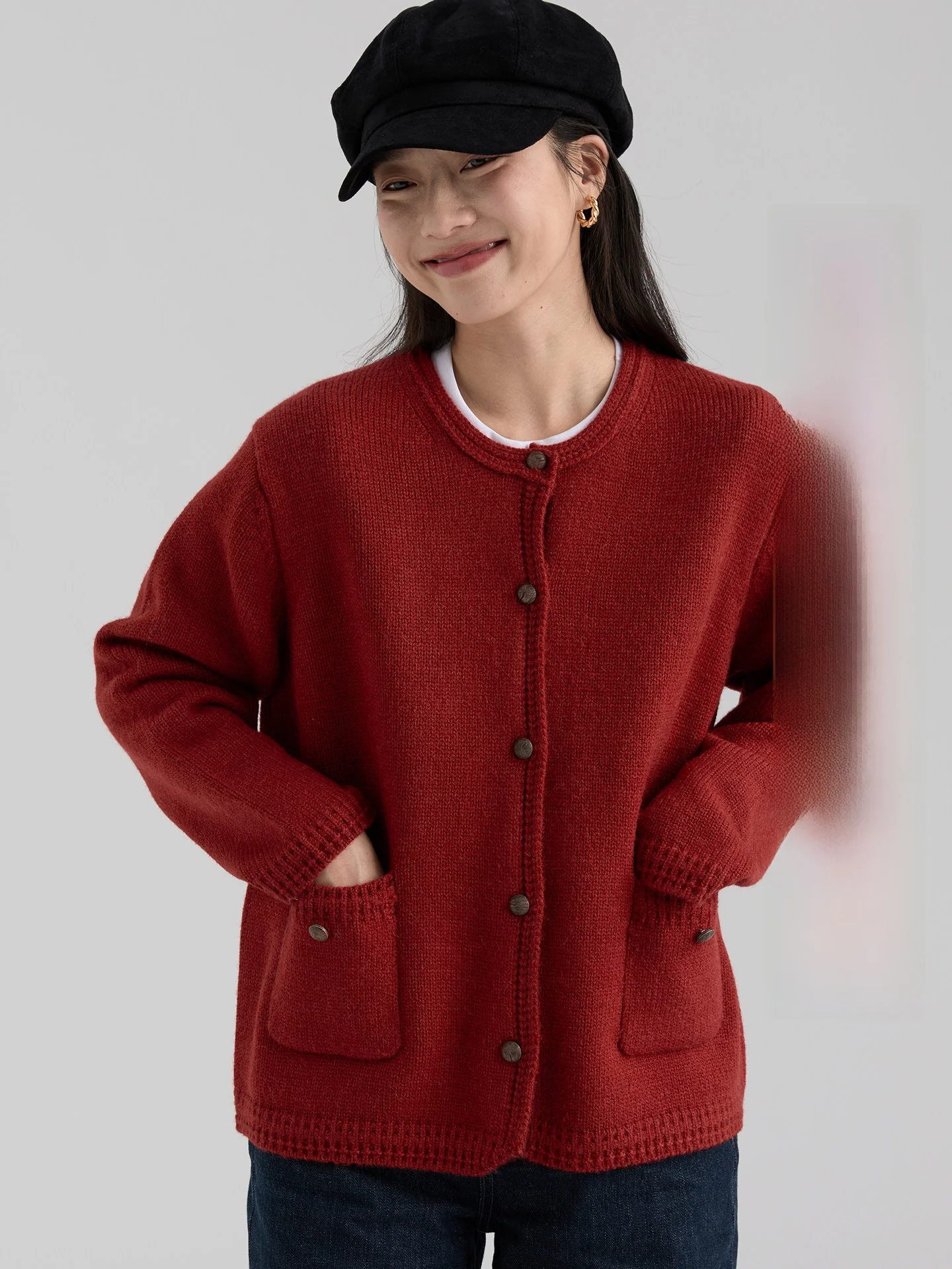 

Early Spring Knitted Open Cardigan Women's Color Versatile Ele Small round Ne Sweater Jaet Korean Sle Commute