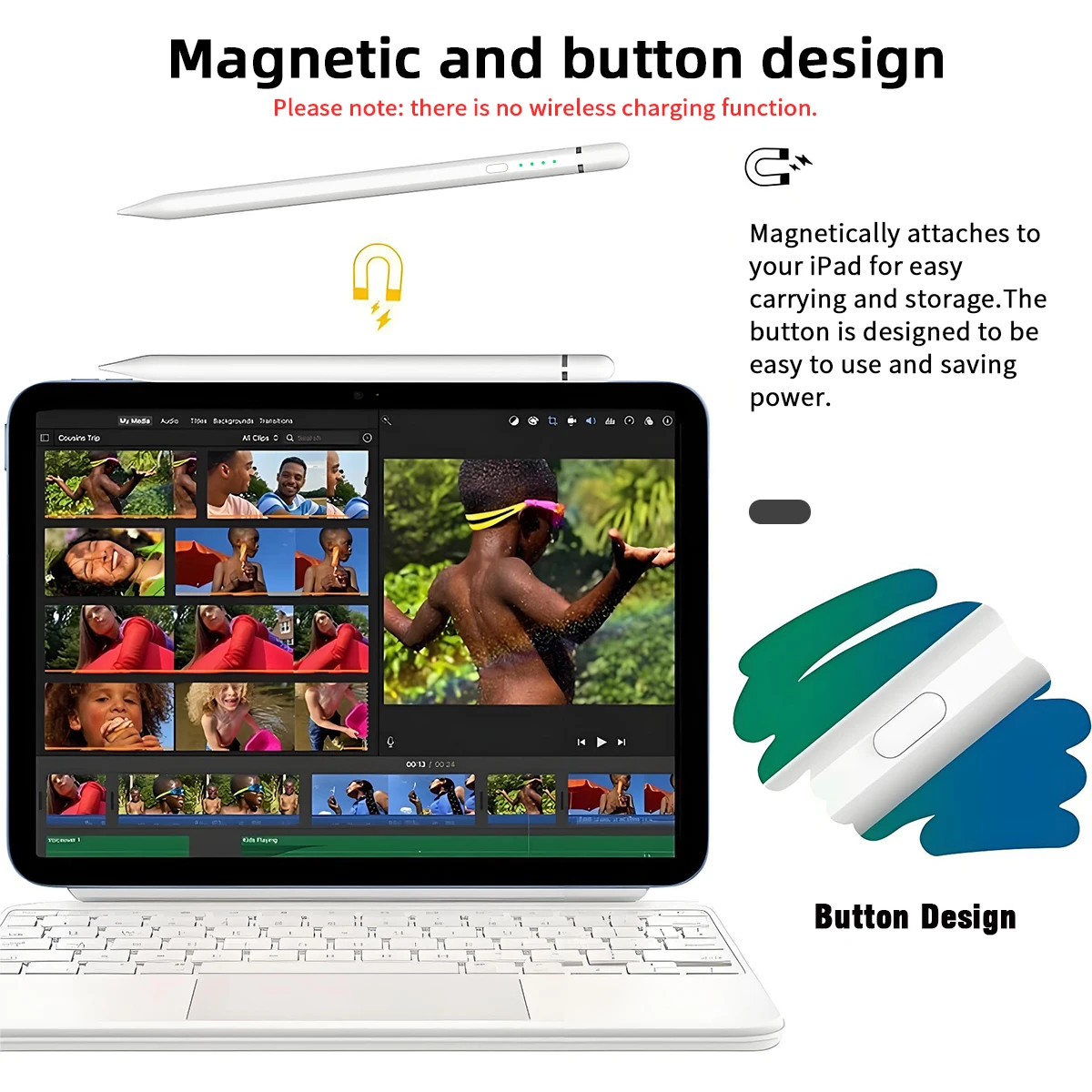 قلم شحن لاسلكي لجهاز iPad 11th A16 Pro Air 13 11 M3 M2 M4 2025 12.9 "9 8 7 6 5 4 10Th Mini 7 6 قلم لمس للكمبيوتر اللوحي