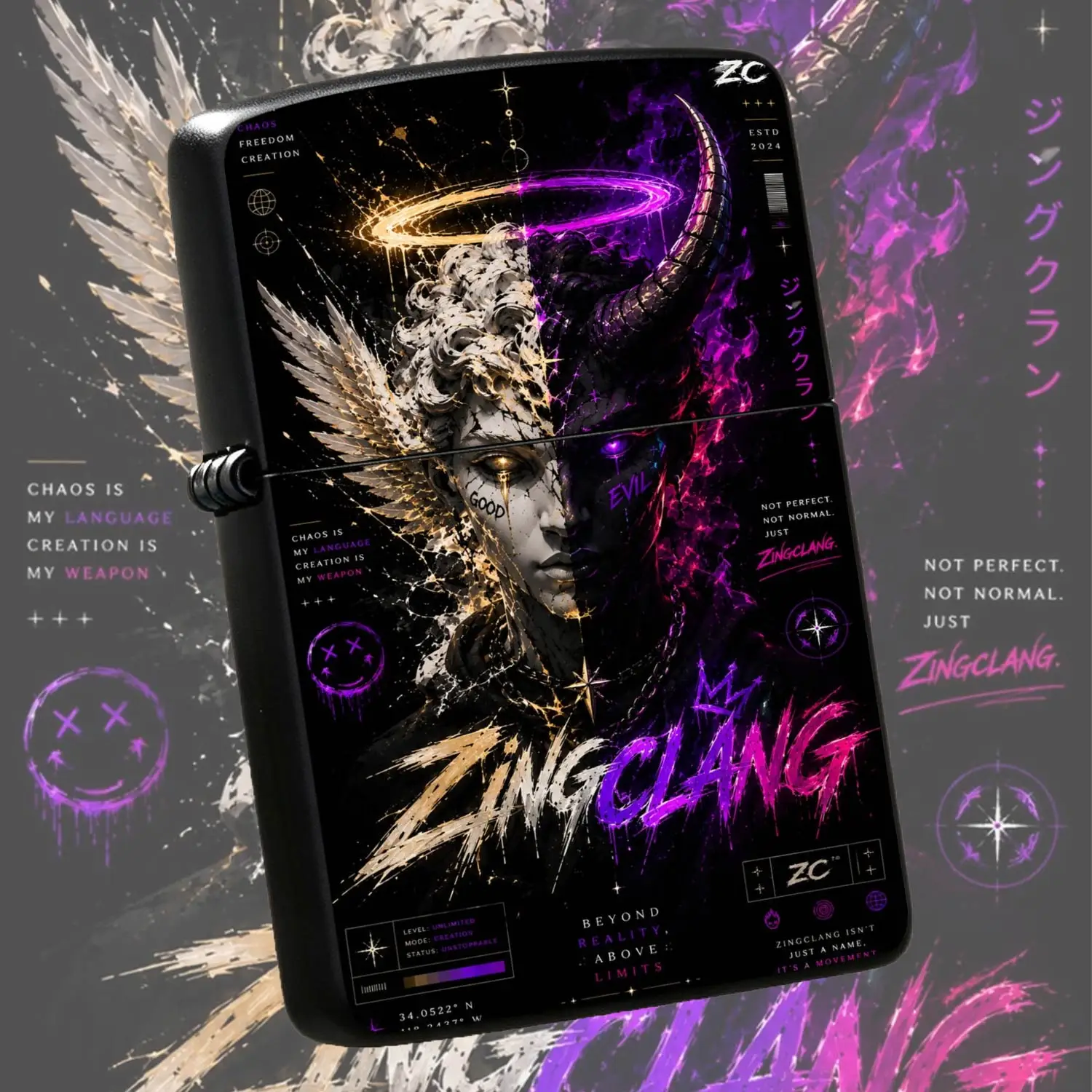 Zingclang Dual Aesthetic Angel Themed Lighter, Stylish Split Good Evil Wing Horn Design, Portable Sleek Lightweight Tool For Camping Candle Lighting Daily Gathering, Unique Trendy Gift For Your Friends And Hobby Partners A Humorous And Inte