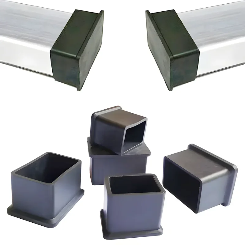 16 Stück Stuhlbeinkappen, rechteckig, schwarzes Gummi, Tischmöbelfüße, Rohrschläuche, Endabdeckung, Socken, Stopfen, rutschfeste Bodenschutzpolster