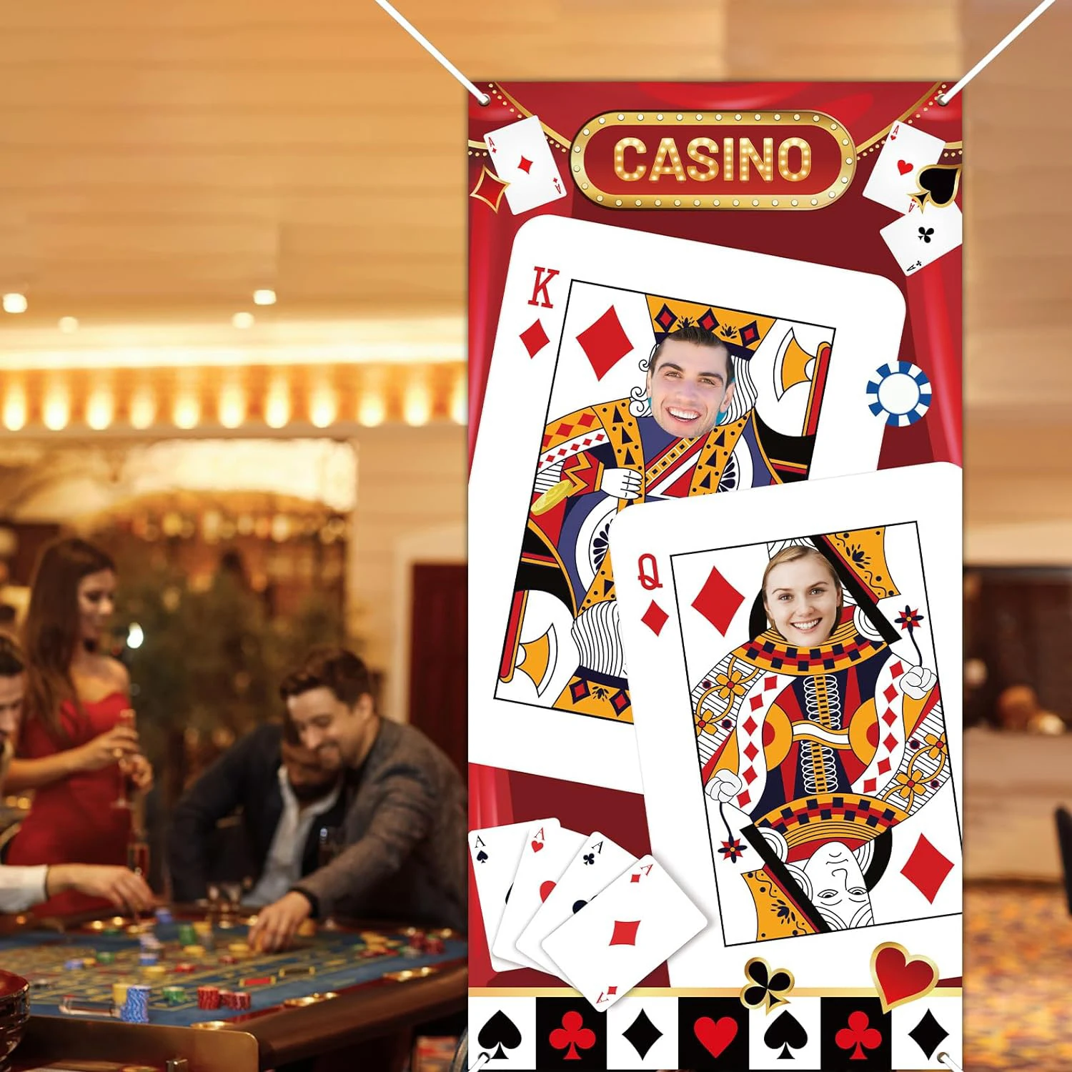 90 * 180 cm Carte da gioco per feste a tema casinò Vetrina Sfondo fotografico Panno Decorazione per feste di gioco notturno da casinò