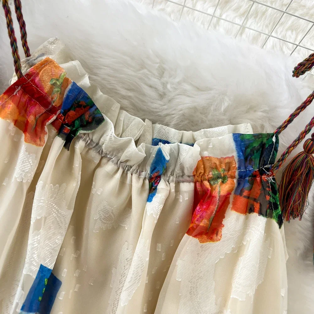 Vestidos soltos estampados halter femininos vestidos de praia à beira-mar moda vestido sem mangas