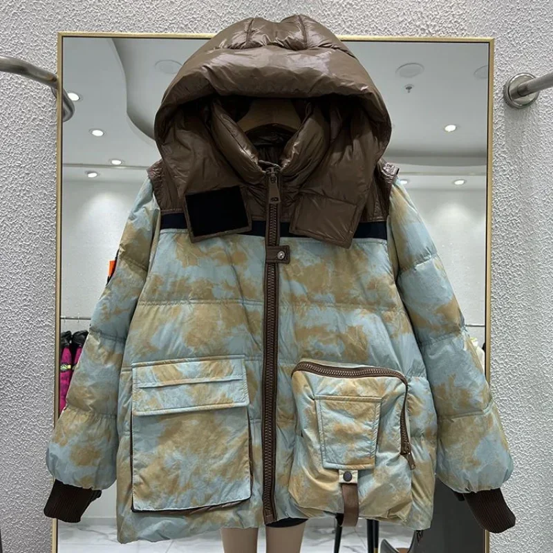 Jaqueta feminina solta com capuz, parkas quentes, casacos de inverno, moda coreana, nova