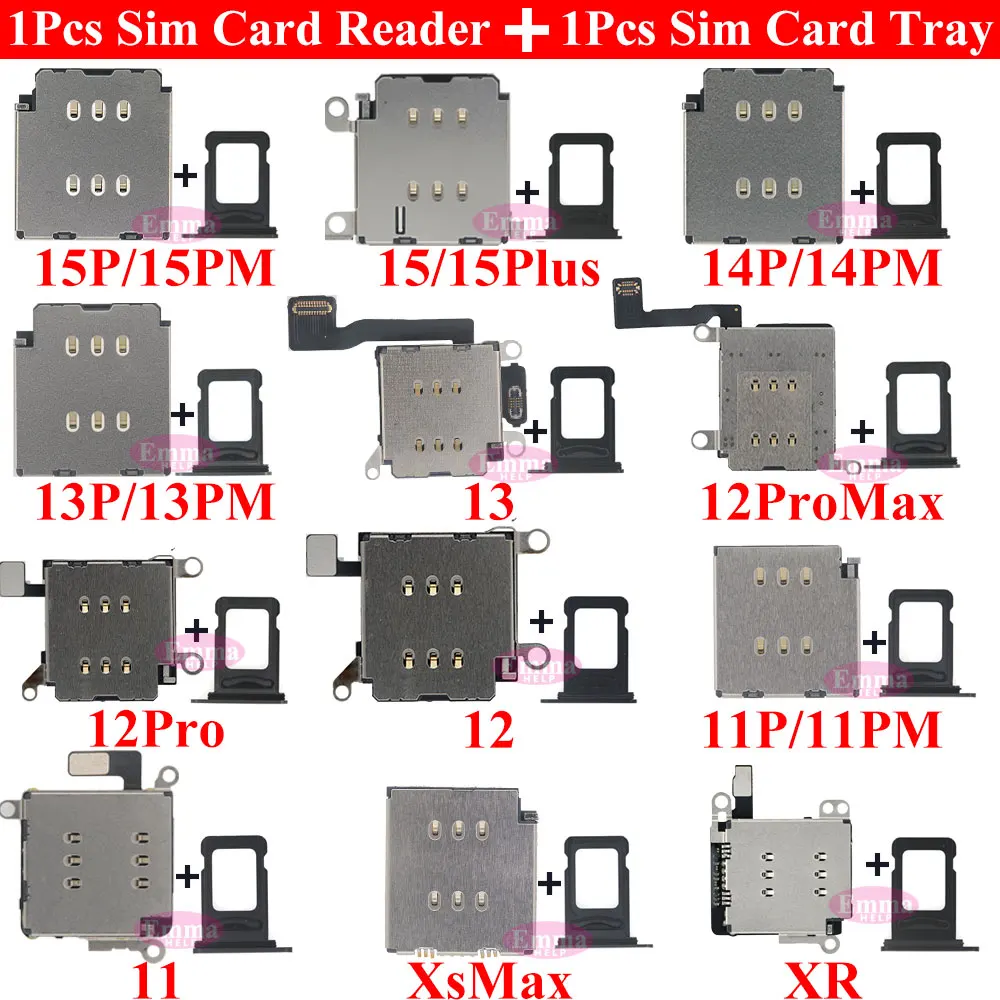 

EmmaHelp 1set Dual Sim Card Reader Connector Flex Cable + Tray Slot Holder Adapter for iPhone 11 12 13 14 15 Pro Max XR XSMax