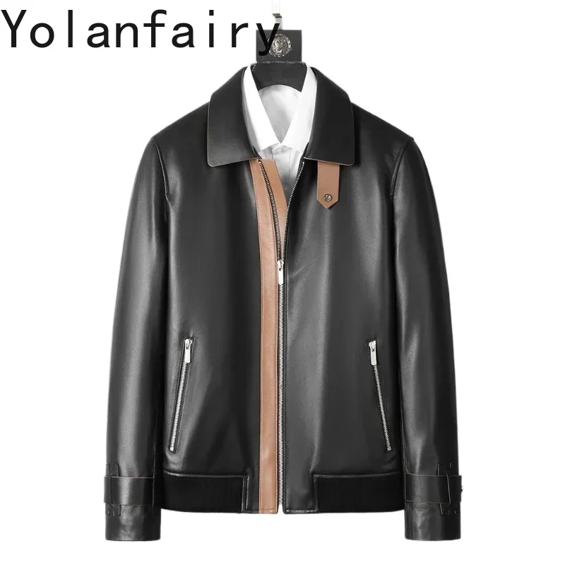 

YOLANFAIRY Genuine Leather Jacket Mens Lapel Casual Jackets Slim Short Natural Sheepskin Coat Men Spring Autumn Jaqueta De Couro