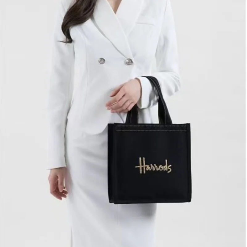 حقيبة يد قماشية من Harrods حقيبة كتف بأحرف مطرزة حقيبة تسوق بينتو للفتيات الكرتونية