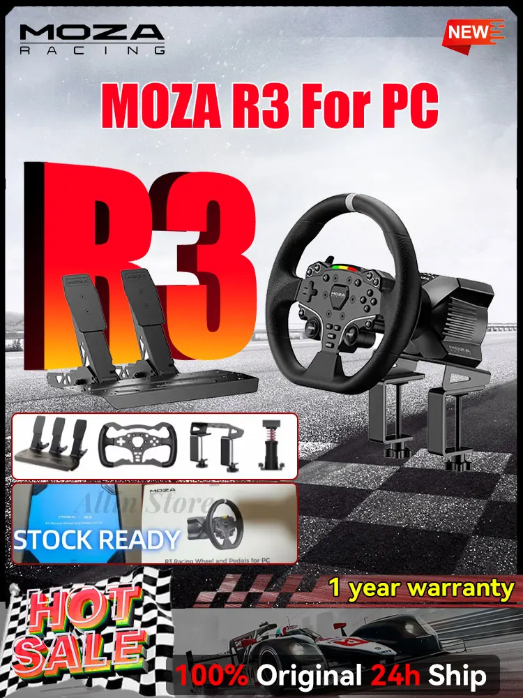 MOZA R3 Racing Wheel and Pedals for PC 3.9 Nm of torque continuously output fully compatible with mainstream games