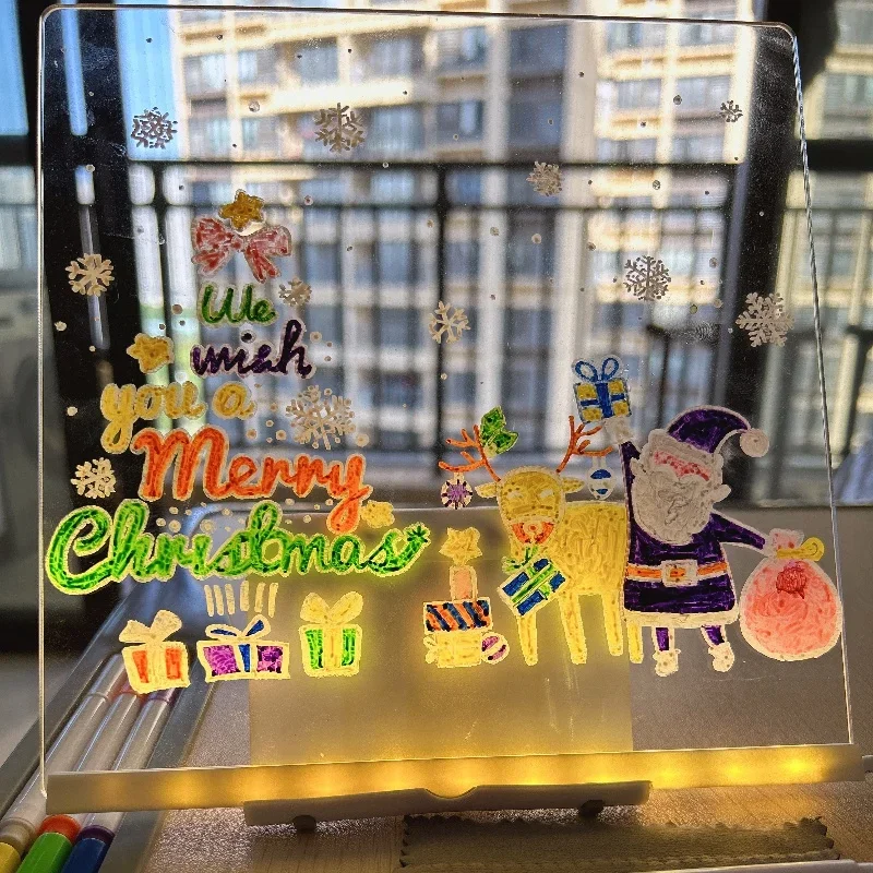 Personalized LED Lamp Acrylic Message Note Board Erasable USB Children‘s Drawing Board Bedroom Night Light Birthday Kids Gift