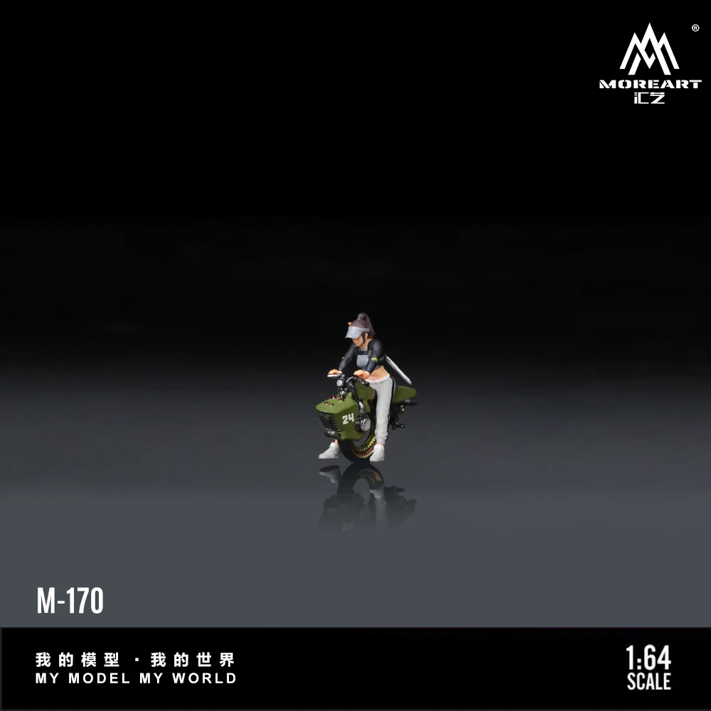โมเดลเรซิ่นรถมอเตอร์ไซค์ล้อเดียวสีเขียว MoreArt ขนาด 1:64 ของตกแต่งฉากจิ๋ว ของขวัญและของโชว์