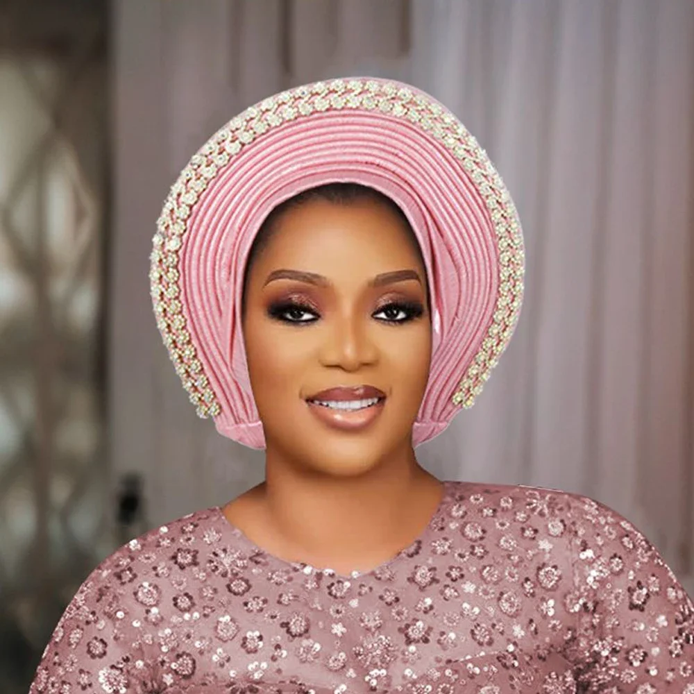 لامعة الماس قبعة عمامة للنساء جاهزة الأفريقية السيارات Gele ربطة الرأس نيجيريا الزفاف Autogeles رئيس التفاف الحجاب بونيه خوذة