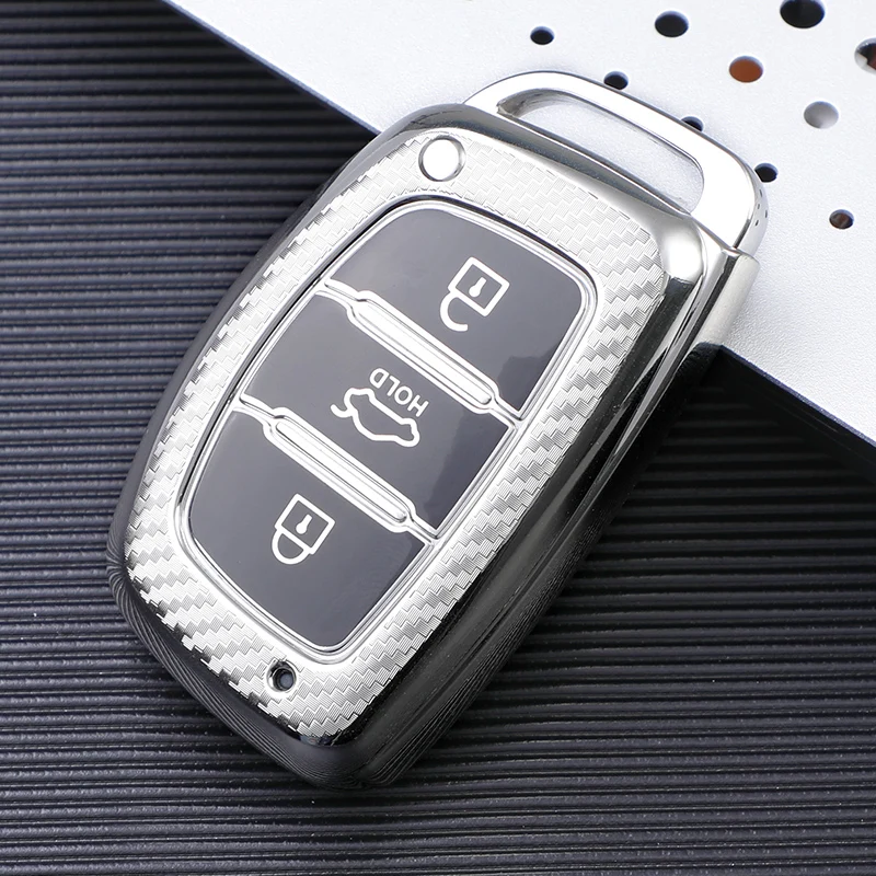 Carbon Fiber TPU Car Key Cover Case Shell for Hyundai Tucson Creta Ix25 I10 I20 I30 Verna Mistra Elantra Santa Fe 2015-2018
