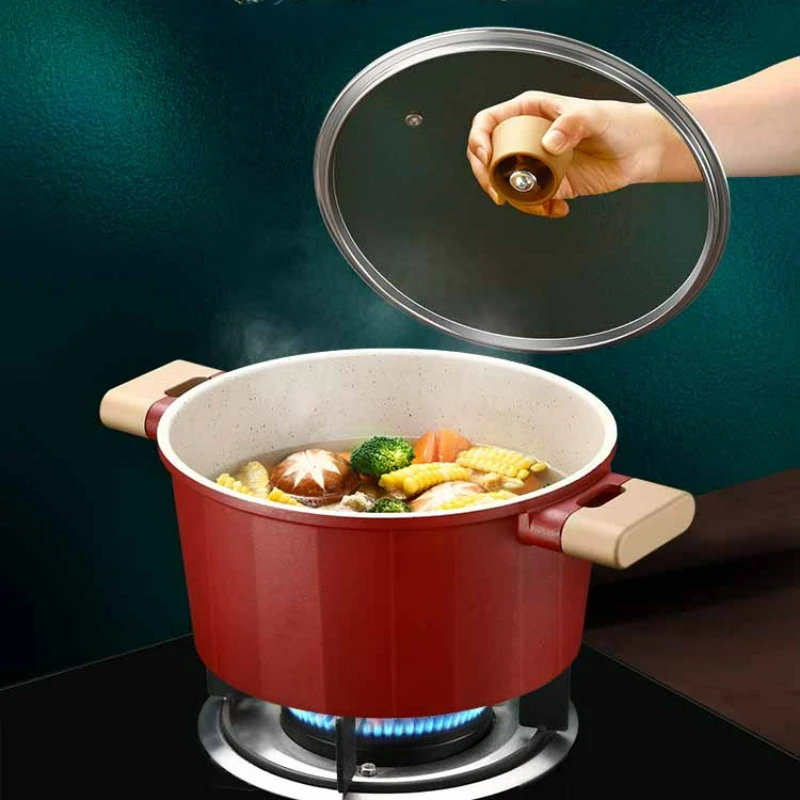 Volcanic Rock Medical Stone Double Ear Non-stick Pot Kitchen Accessories Induction Cooker Soup Pot Bakelite Handle Saucepan