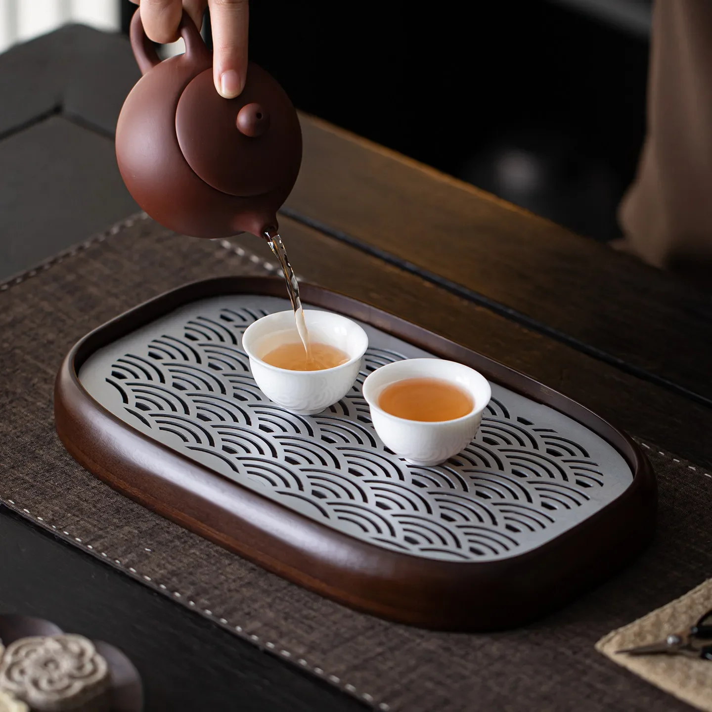 Bamboo Alloy Tea Tray Household Bamboo Drain Tray Household High-grade Water Storage Tray Home Decoration Tea Set Accessories 3