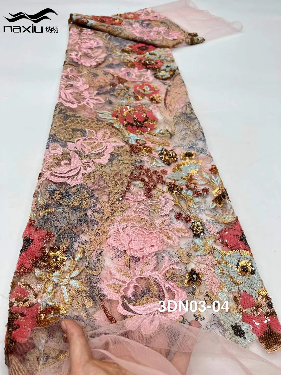 

Madison Luxurious African Net Mesh Lace Fabric 3D Embroidery With Sequins French Tulle Lace For Nigerian Wedding