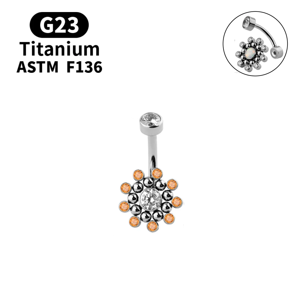 G23 Titanium Belly Button Ring Ingelegd Cz Opaal Multicolor Belly Button Geperforeerde Lichaam Sieraden Mode Trendy Sieraden