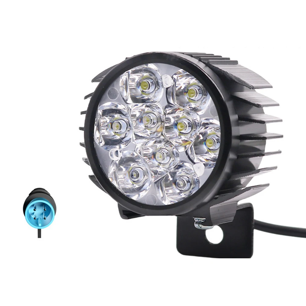 Universals E-Bike LED Headlamp 24-60V Voltage Range 4/9 Beads Spotlight Waterproof SM 3Pin 4Pin Connectors Headlight E-Bike Part