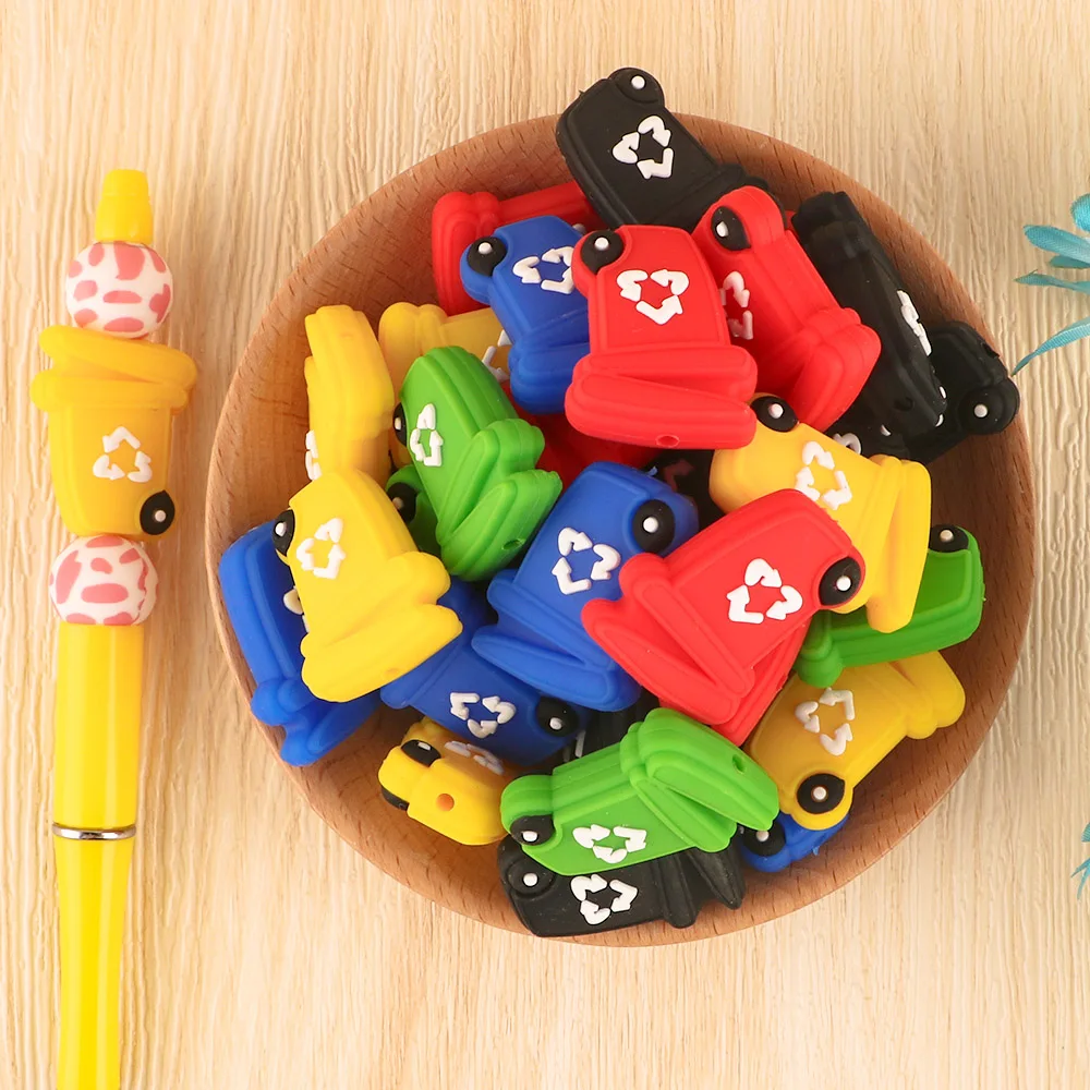10PCS/Lot Colorful Silicone Focal Beads Garbage Can Pacifier Bottle Shape Beaded Pen Pendant DIY for Jewelry Making Accessories
