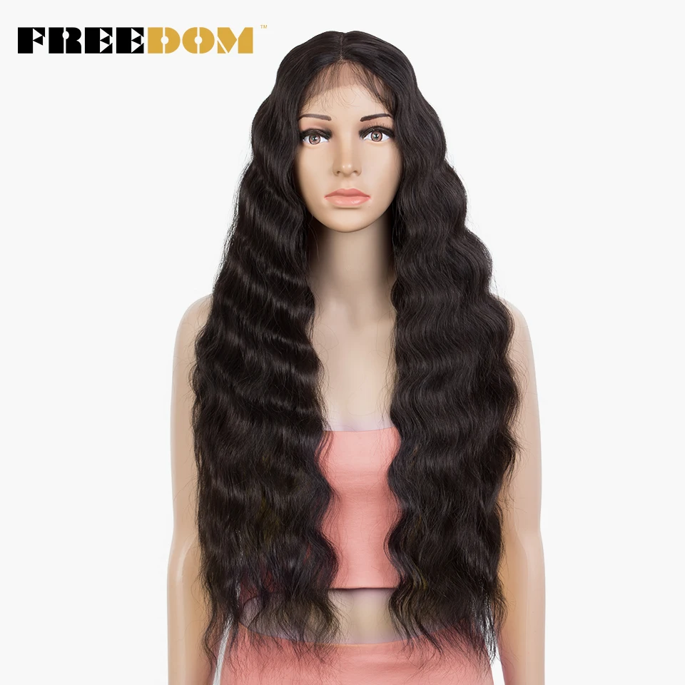 FREEDOM Synthetic Lace Front Wigs 28 Inch Long Wavy Middle Part Pink Black Lace Wigs For Black Women Heat Resistant Cosplay Wig