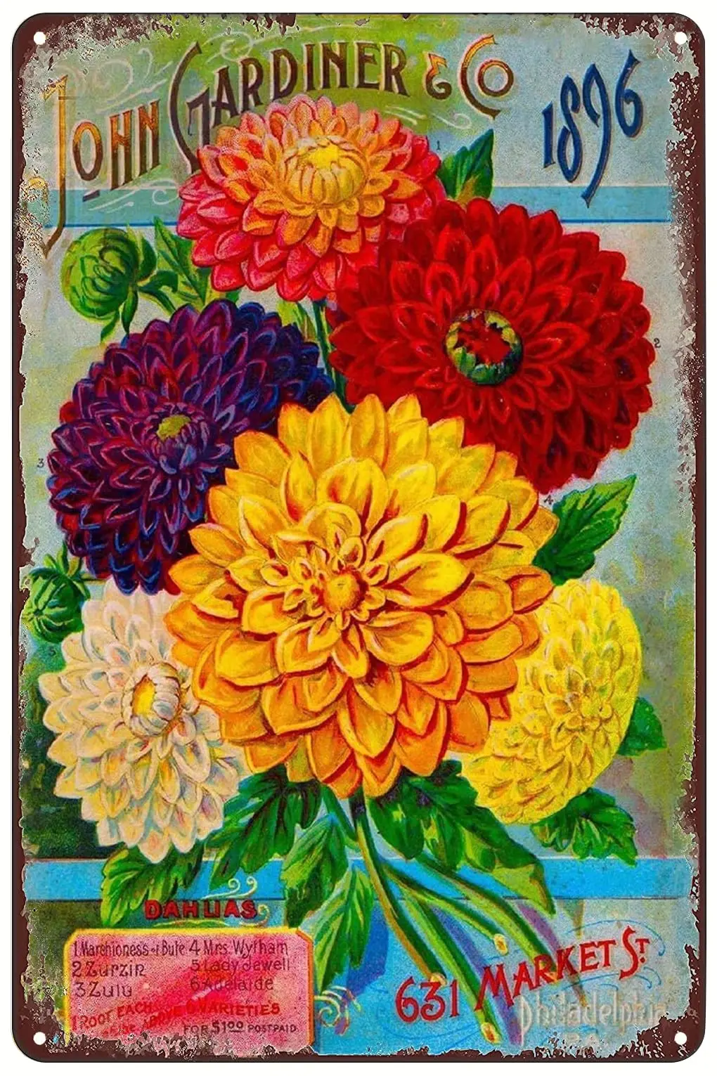 Vintage Metal Signs - Dahlias Flowers Seed Packet Tin Sign Poster Wall Art Decor Plaque for Home Bar Pub Club Cafe Garden Gift 