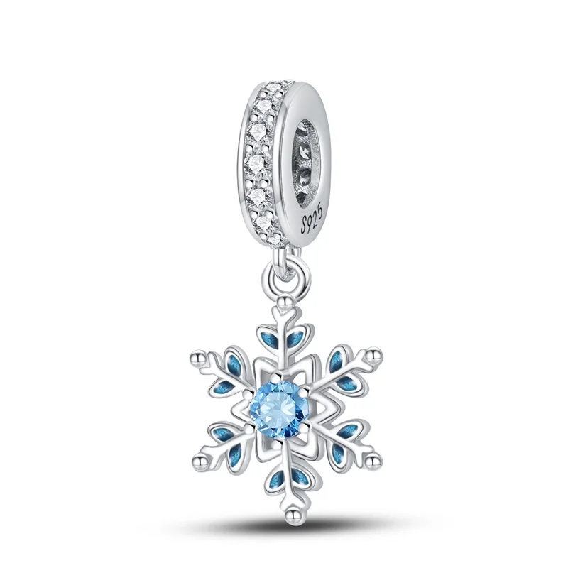 Original 925er Sterlingsilber-Charm-Perlen, Winter-Schneeflocken-Anhänger, Perlen für DIY-Charm-Armbänder, Weihnachtsschmuck