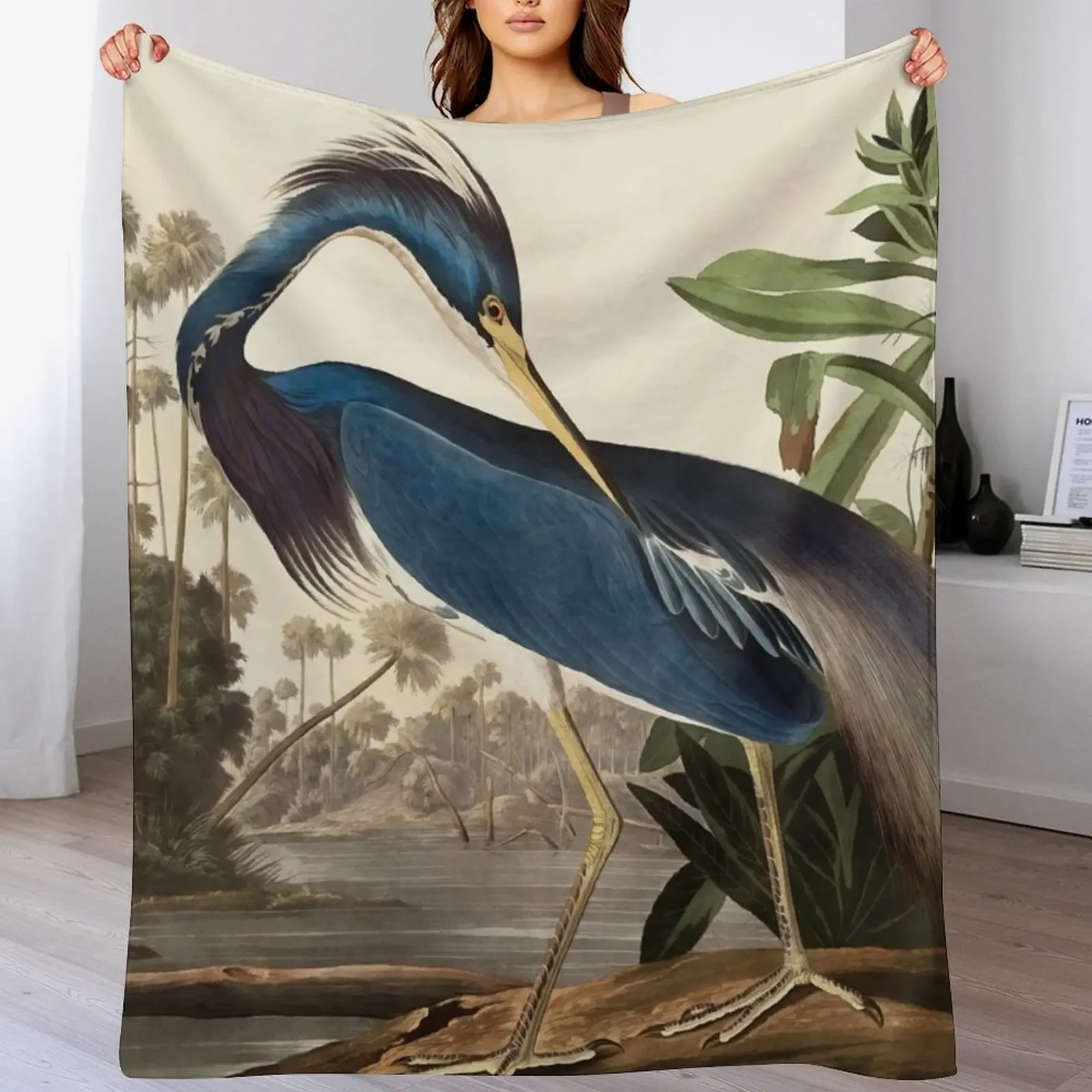 

Blue Heron Vintage Tropical Bird Throw Blanket funny gift Sofa manga Beach Blankets